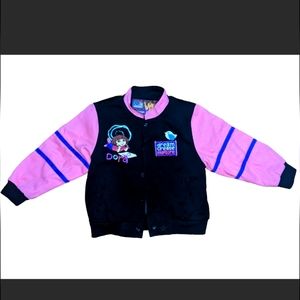 JH Design Dora The Explorer Bomber Girl Size 7 Racing Jacket Black Pink Denim